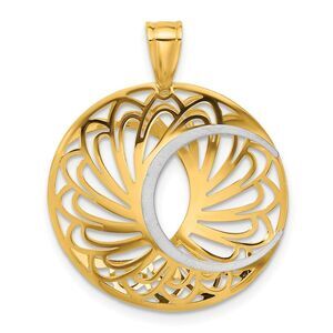 10k Two Tone Gold Polished & Satin Round Pendant, 25mm